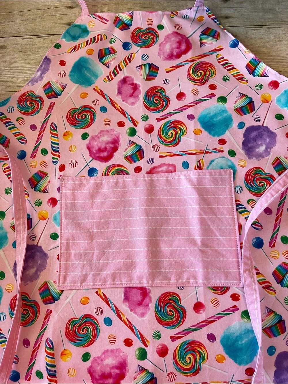 Kids Apron Pink & Candy  Fits Ages 3 - 10 Years Old Two Sided Cotton